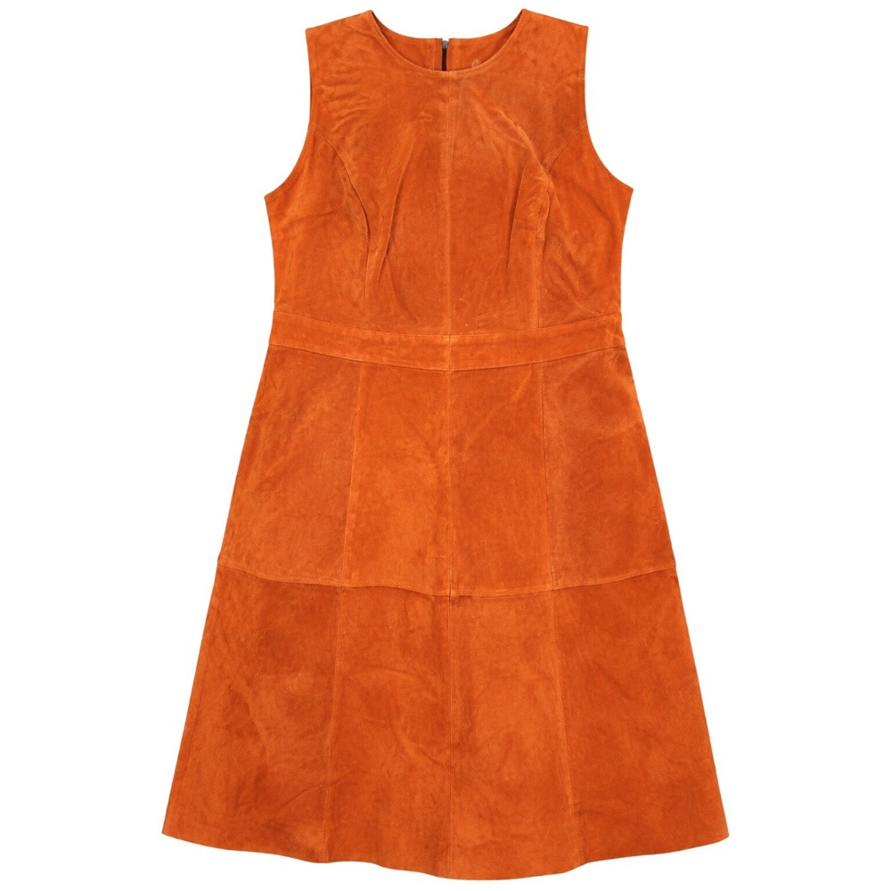 Jessica London Genuine Leather Suede Sheath Dress Plus Size 18 Cognac Sleeveless